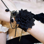 Lolita Hand Accessories Gothic Black Rose Chain Ring Lace Gloves Ornament