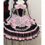 The Black Pink Ballet Lolita JSK Dress is crafted to express elegance with a playful, dance-inspired charm. Featuring a sleeveless cut, layered ruffles, and delicate lace, it creates a graceful silhouette reminiscent of a ballerina’s costume. The lace-up detail ensures both beauty and flexibility, while bow accents add sweetness to the design. With its striking black and pink contrast, this dress is perfect for tea parties, performances, or special Lolita occasions.