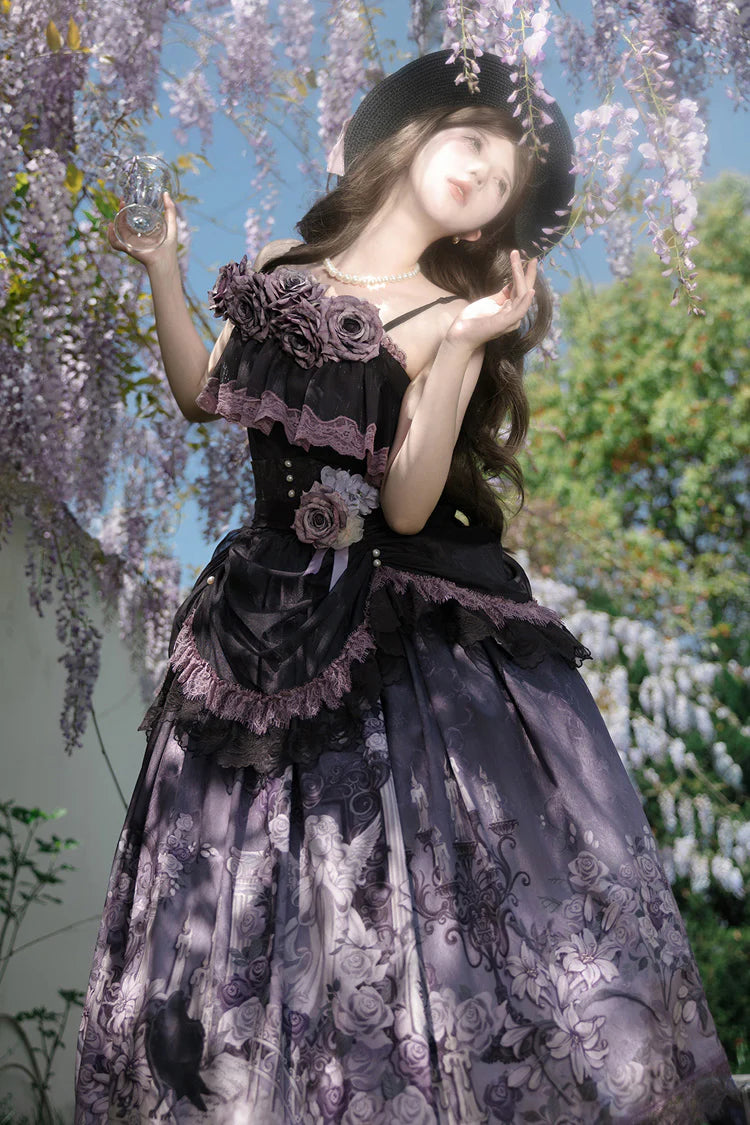 The Black Purple Gothic Lolita Skirt Set is designed to combine sweet details with a dark, elegant charm. Featuring a sleeveless cut, layered ruffles, and delicate lace, it creates a graceful yet dramatic silhouette. The striking black and purple tones enhance its mysterious aura, while bow accents add a touch of sweetness. Perfect for Halloween, themed events, or daily gothic styling, this set embodies the unique balance of Gothic and Sweet Lolita fashion.