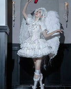 Gothic Lolita Black White Cross Ruffles Lace Outfit Jumper Skirt Hot Girl