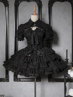 Gothic Lolita Black White Cross Ruffles Lace Outfit Jumper Skirt Hot Girl