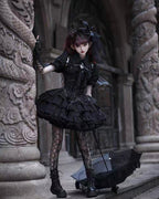 Gothic Lolita Black White Cross Ruffles Lace Outfit Jumper Skirt Hot Girl