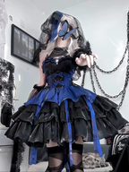 Gothic Lolita Black-blue Princess Dress Ruffles Butterfly Prom Dress Party Costume