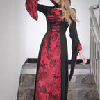 Gothic Lolita Blood Red Queen Cape Dress Red Vampire Maid Robe for Halloween Gothic Cosplay