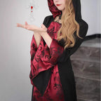 Gothic Lolita Blood Red Queen Cape Dress Red Vampire Maid Robe for Halloween Gothic Cosplay