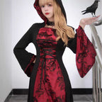 Gothic Lolita Blood Red Queen Cape Dress Red Vampire Maid Robe for Halloween Gothic Cosplay