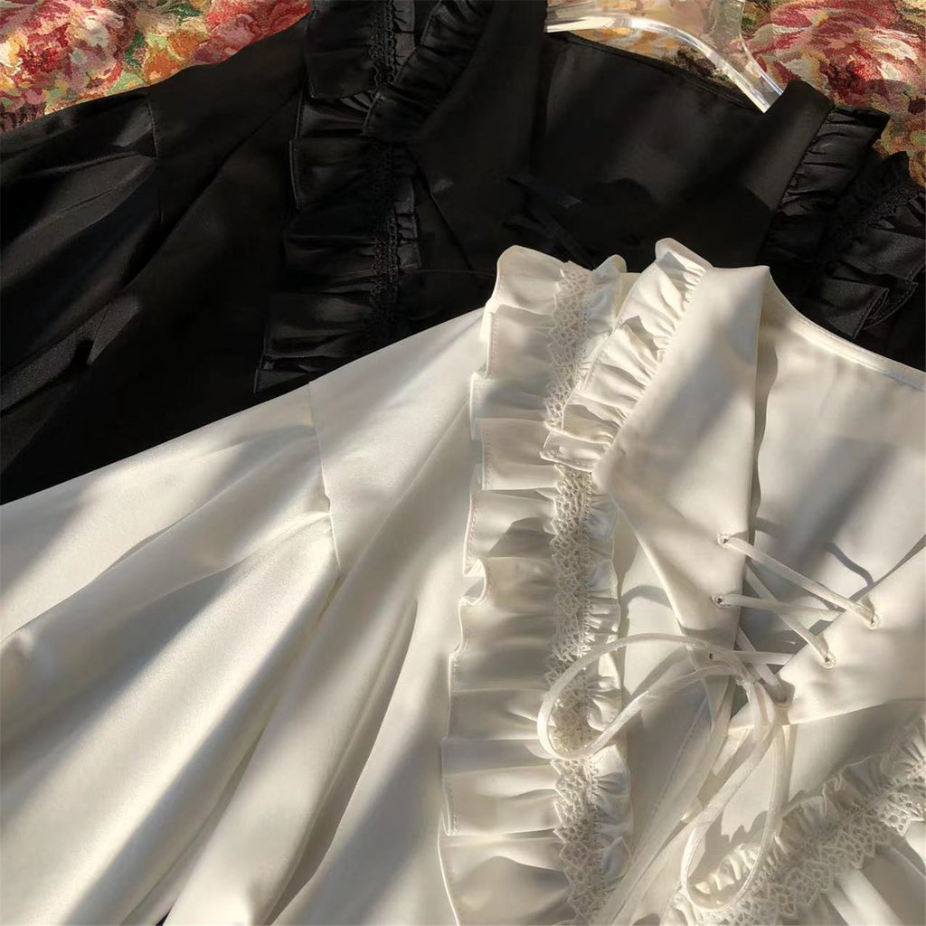 Embrace timeless elegance with our Elegant Melody set, blending Gothic charm with light Lolita grace. This coordinated ensemble features a delicate blouse and an A-line skirt designed to create a flattering silhouette. Intricate lace details and vintage-inspired accents evoke a sense of poetic romance, while the dark color palette adds depth and sophistication. Perfect for tea parties or evening gatherings, this set offers a harmonious balance between classic refinement and wearable comfort. Pre-order now t