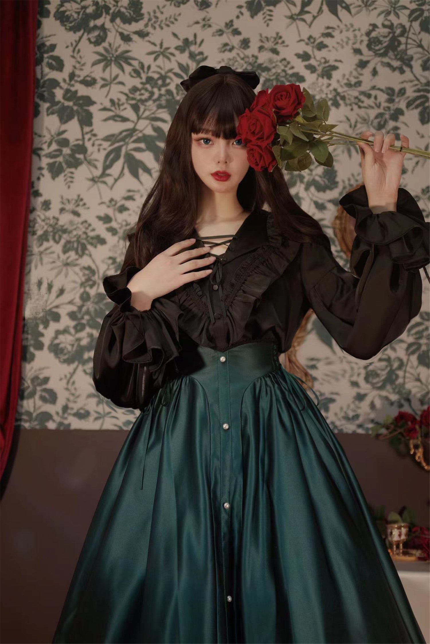 Embrace timeless elegance with our Elegant Melody set, blending Gothic charm with light Lolita grace. This coordinated ensemble features a delicate blouse and an A-line skirt designed to create a flattering silhouette. Intricate lace details and vintage-inspired accents evoke a sense of poetic romance, while the dark color palette adds depth and sophistication. Perfect for tea parties or evening gatherings, this set offers a harmonious balance between classic refinement and wearable comfort. Pre-order now t