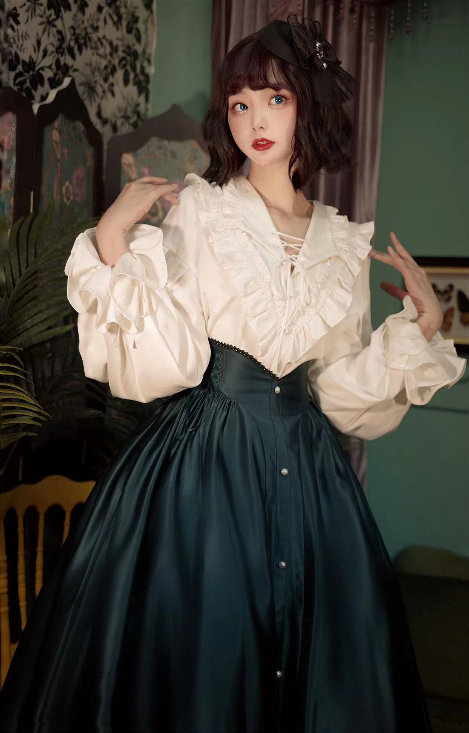 Embrace timeless elegance with our Elegant Melody set, blending Gothic charm with light Lolita grace. This coordinated ensemble features a delicate blouse and an A-line skirt designed to create a flattering silhouette. Intricate lace details and vintage-inspired accents evoke a sense of poetic romance, while the dark color palette adds depth and sophistication. Perfect for tea parties or evening gatherings, this set offers a harmonious balance between classic refinement and wearable comfort. Pre-order now t