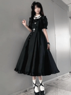 Gothic Lolita Classic Black Dress with Contrast Details Japanese Light Lolita Daily