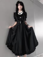 Gothic Lolita Classic Black Dress with Contrast Details Japanese Light Lolita Daily