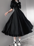Gothic Lolita Classic Black Dress with Contrast Details Japanese Light Lolita Daily