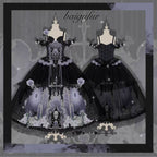 Gothic Lolita Dark Skeleton Ghost Dress Elegant Top and Skirt Set
