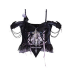 Gothic Lolita Dark Skeleton Ghost Dress Elegant Top and Skirt Set