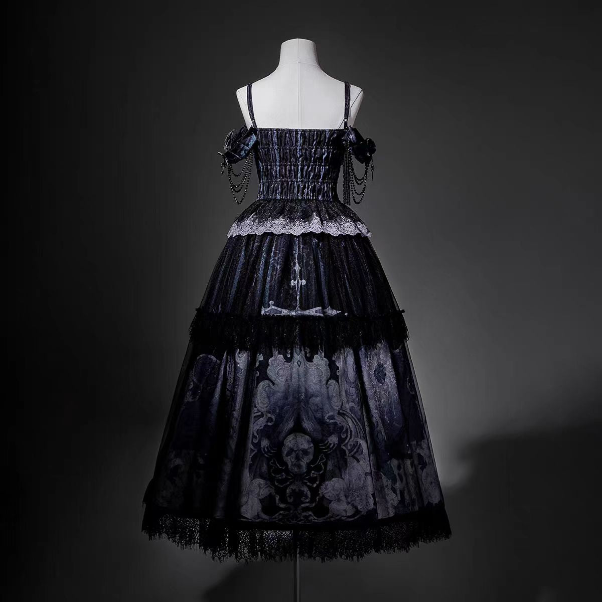Gothic Lolita Dark Skeleton Ghost Dress Elegant Top and Skirt Set