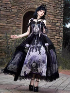 Gothic Lolita Dark Skeleton Ghost Dress Elegant Top and Skirt Set