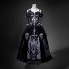 Gothic Lolita Dark Skeleton Ghost Dress Elegant Top and Skirt Set