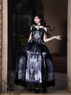 Gothic Lolita Dark Skeleton Ghost Dress Elegant Top and Skirt Set