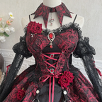 Gothic Lolita Dark Wind Black Red Rose Jacquard Gorgeous JSK Dress Halloween Costume Vampire