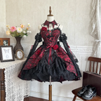 Gothic Lolita Dark Wind Black Red Rose Jacquard Gorgeous JSK Dress Halloween Costume Vampire