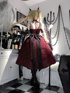 Gothic Lolita Dark Wind Black Red Rose Jacquard Gorgeous JSK Dress Halloween Costume Vampire