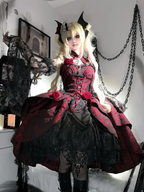 Gothic Lolita Dark Wind Black Red Rose Jacquard Gorgeous JSK Dress Halloween Costume Vampire