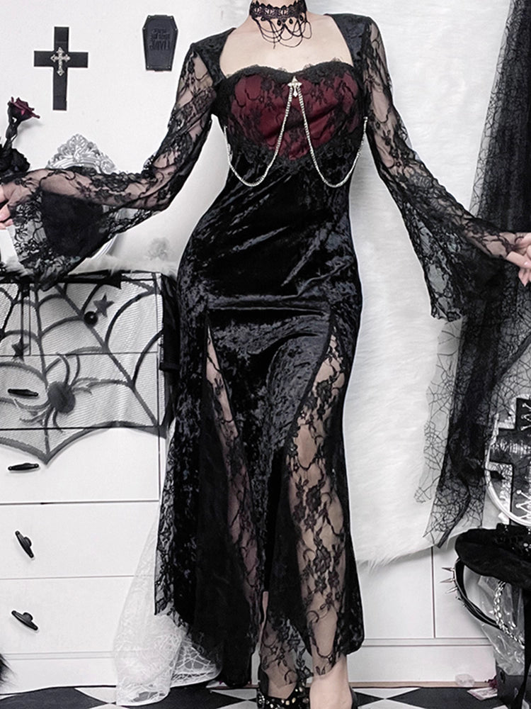 Design Concept:
This Gothic Lolita dress in black combines dark elegance with dramatic flair. Featuring delicate lace detailing and a fishtail hem, the dress embodies a vintage-inspired silhouette perfect for a bold, subcultural look. Designed for a striking Gothic aesthetic, it is ideal for Halloween, cosplay events, or themed gatherings. If you need matching outerwear or accessories, please contact customer service.