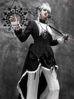 Gothic Lolita Dress Halloween Dark Nun Style Cross Print Top with Irregular Train Skirt