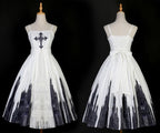 Gothic Lolita Elegant Printing JSK Cape Dresses Black White Rococo Dress Vintage Which Costume
