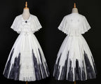 Gothic Lolita Elegant Printing JSK Cape Dresses Black White Rococo Dress Vintage Which Costume
