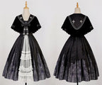 Gothic Lolita Elegant Printing JSK Cape Dresses Black White Rococo Dress Vintage Which Costume