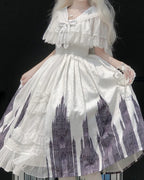 Gothic Lolita Elegant Printing JSK Cape Dresses Black White Rococo Dress Vintage Which Costume