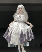 Gothic Lolita Elegant Printing JSK Cape Dresses Black White Rococo Dress Vintage Which Costume