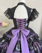 Gothic Lolita Fashion Purple White Ruffle Lace with Bow Cake Dress Princess