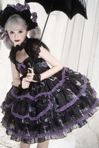 Gothic Lolita Fashion Purple White Ruffle Lace with Bow Cake Dress Princess