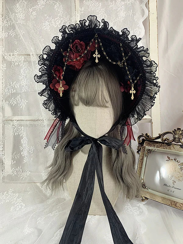 Gothic Lolita Gorgeous Court Style Bonnet BNT Hat Elegant Tea Party Pearl Lace