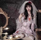 Gothic Lolita Halloween Horror  Costume for Women Sexy Vampire Witch Bride Cosplay Dress