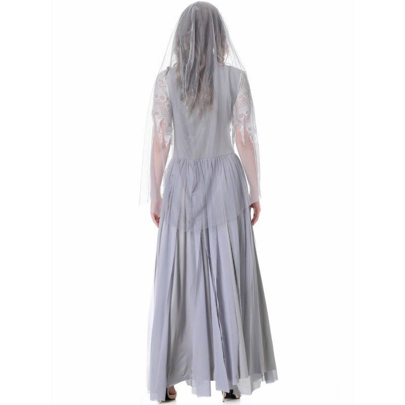 The Gothic Lolita Vampire Ghost Bride Costume blends dark elegance with haunting allure. Featuring flowing layers, gothic lace, and eerie vampire-inspired accents, this dress captures the mysterious charm of a ghost bride. Perfect for Halloween parties, cosplay events, or stage performances, it creates a dramatic and unforgettable look that balances gothic sophistication with spooky fantasy.
