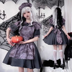 Unleash your inner darkness with this mesmerizing purple vampire maid dress. This gown masterfully blends Gothic Lolita elegance with haunting Halloween aesthetics, featuring a bewitching purple hue that embodies mystical allure. The design incorporates witch-inspired elements with doll-like details, creating a terrifyingly beautiful silhouette perfect for Halloween parties or cosplay events. Delicate lace accents and dramatic tailoring enhance the vampire maid fantasy, making you the center of attention at