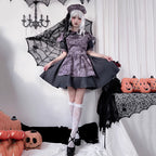 Unleash your inner darkness with this mesmerizing purple vampire maid dress. This gown masterfully blends Gothic Lolita elegance with haunting Halloween aesthetics, featuring a bewitching purple hue that embodies mystical allure. The design incorporates witch-inspired elements with doll-like details, creating a terrifyingly beautiful silhouette perfect for Halloween parties or cosplay events. Delicate lace accents and dramatic tailoring enhance the vampire maid fantasy, making you the center of attention at