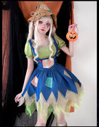 Unleash your Halloween spirit in this versatile costume dress perfect for witches, scarecrows, or clown-themed parties. This dress features a mystical silhouette with tattered accents and playful details that capture the essence of classic Halloween characters. The adjustable design allows for customizable styling with layered skirts and detachable accessories. Made from quality materials with eerie yet elegant detailing, this outfit is perfect for costume parties, trick-or-treat events, or haunted gatherin