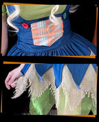 Unleash your Halloween spirit in this versatile costume dress perfect for witches, scarecrows, or clown-themed parties. This dress features a mystical silhouette with tattered accents and playful details that capture the essence of classic Halloween characters. The adjustable design allows for customizable styling with layered skirts and detachable accessories. Made from quality materials with eerie yet elegant detailing, this outfit is perfect for costume parties, trick-or-treat events, or haunted gatherin