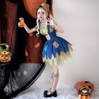 Unleash your Halloween spirit in this versatile costume dress perfect for witches, scarecrows, or clown-themed parties. This dress features a mystical silhouette with tattered accents and playful details that capture the essence of classic Halloween characters. The adjustable design allows for customizable styling with layered skirts and detachable accessories. Made from quality materials with eerie yet elegant detailing, this outfit is perfect for costume parties, trick-or-treat events, or haunted gatherin