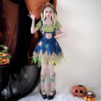 Unleash your Halloween spirit in this versatile costume dress perfect for witches, scarecrows, or clown-themed parties. This dress features a mystical silhouette with tattered accents and playful details that capture the essence of classic Halloween characters. The adjustable design allows for customizable styling with layered skirts and detachable accessories. Made from quality materials with eerie yet elegant detailing, this outfit is perfect for costume parties, trick-or-treat events, or haunted gatherin