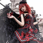 Gothic Lolita JSK Dress Dark Style Black Red Slim Fit Outfit