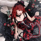 Gothic Lolita JSK Dress Dark Style Black Red Slim Fit Outfit