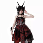Design Concept:
This Gothic Lolita JSK features a striking red hue with delicate lace accents, combining dark, elegant aesthetics with a bold, subcultural edge. Designed for a classic Lolita silhouette, the dress balances dramatic flair with refined tailoring, making it ideal as a statement piece for tea parties, themed gatherings, or daily Lolita wear. If you need matching outerwear or accessories, please contact customer service.