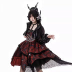 Design Concept:
This Gothic Lolita JSK features a striking red hue with delicate lace accents, combining dark, elegant aesthetics with a bold, subcultural edge. Designed for a classic Lolita silhouette, the dress balances dramatic flair with refined tailoring, making it ideal as a statement piece for tea parties, themed gatherings, or daily Lolita wear. If you need matching outerwear or accessories, please contact customer service.