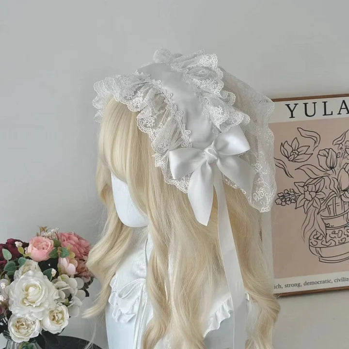 Gothic Lolita Lace Hair accessory Halloween Dark Headband Nun Style Veil