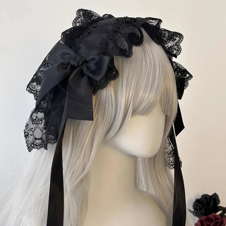 Gothic Lolita Lace Hair accessory Halloween Dark Headband Nun Style Veil